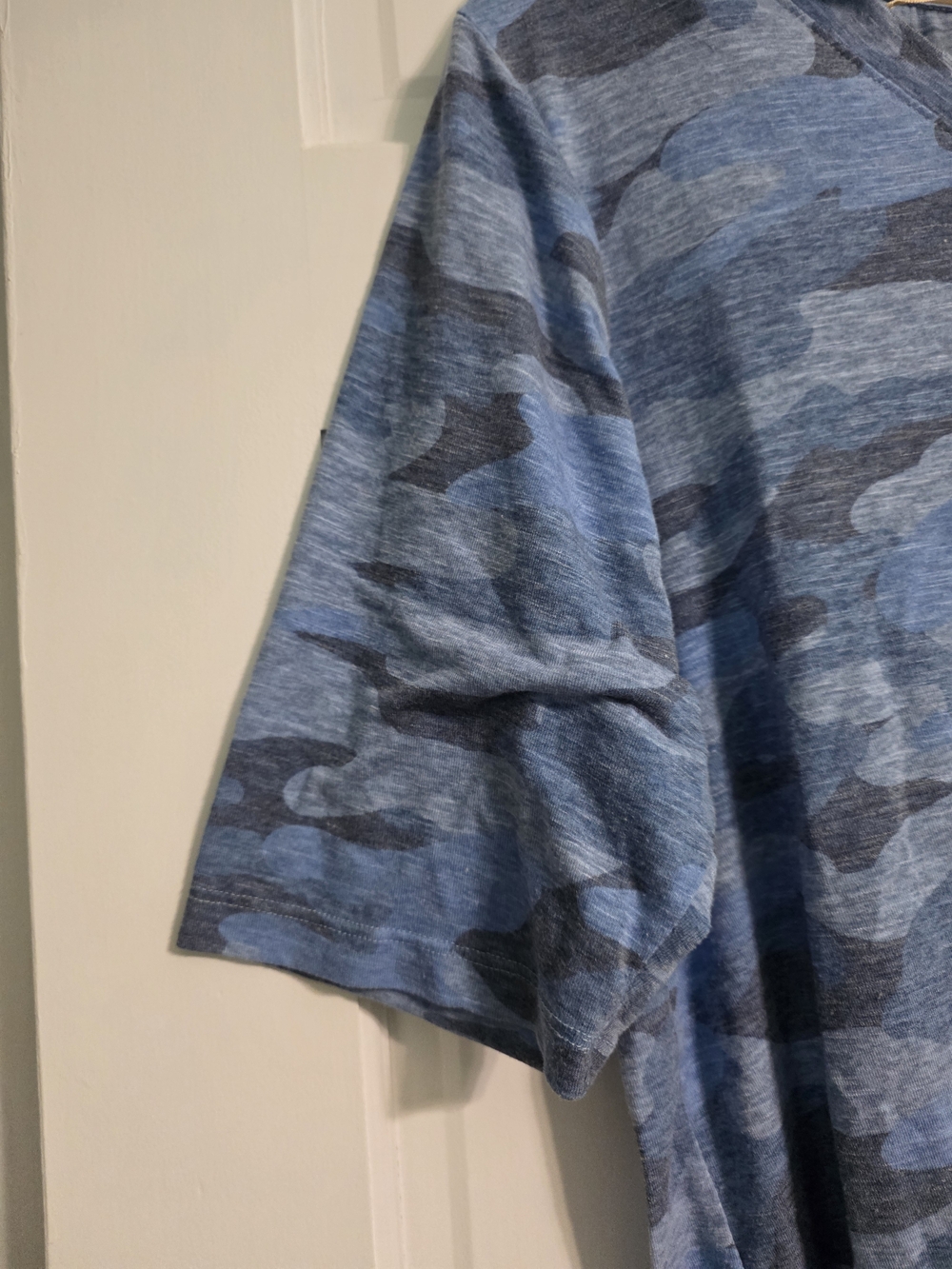 Democracy Blue Camo V-Neck Tie-Front Short Sleeve Top - Picture 2 of 6
